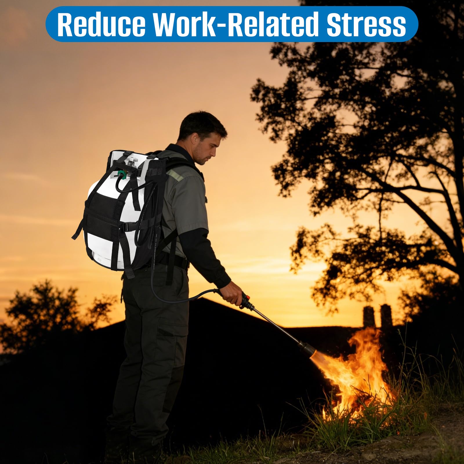 SIRUITON Propane Backpack ground-use warning sign emphasizes safe operation on solid ground.