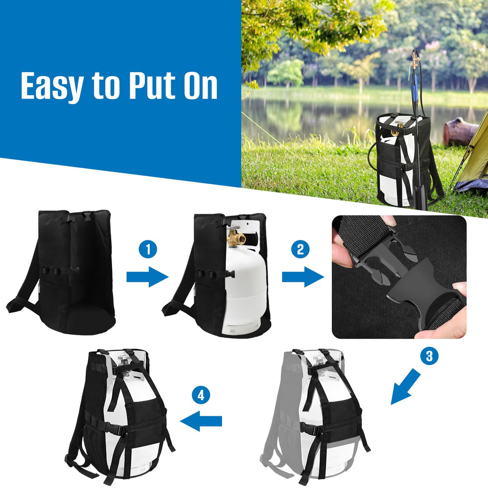 SIRUITON Propane Backpack safety guard highlights secure design for ground use.