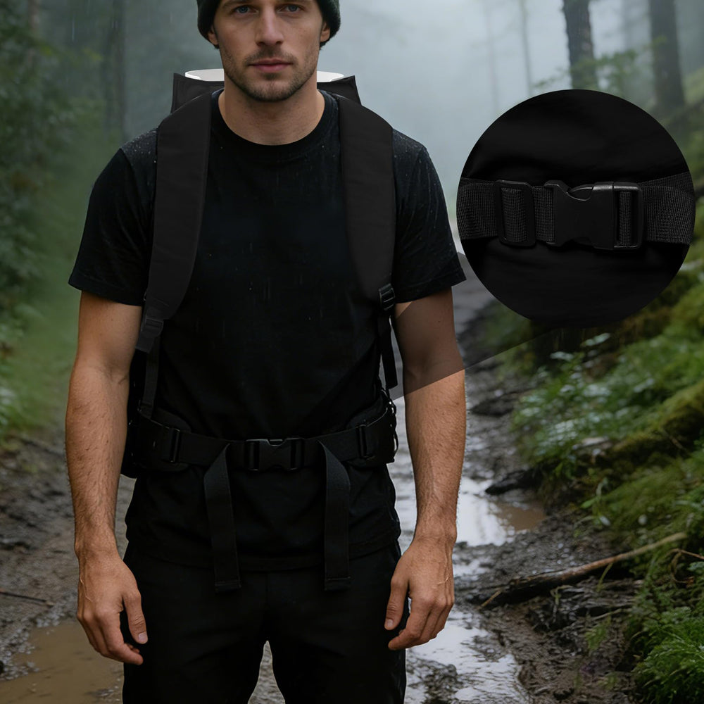 SIRUITON Propane Backpack waist buckle distributing weight to reduce back strain.