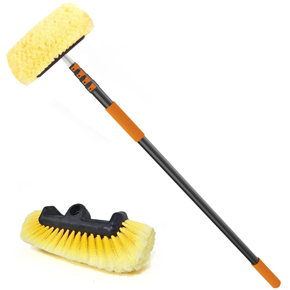 SISUPASSIE car wash brush with 16 ft reach cleans cars and larger vehicles safely.