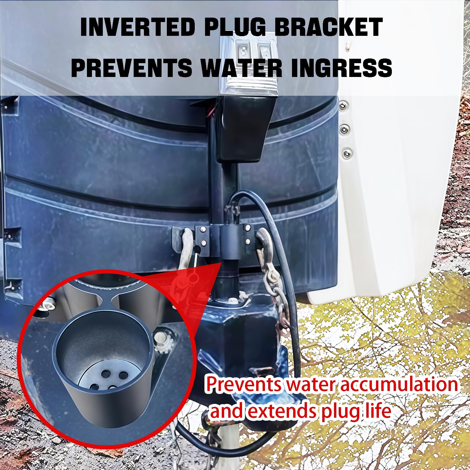 Sitfe tongue-jack-mount attaches securely to your RV tongue for space-saving organization.