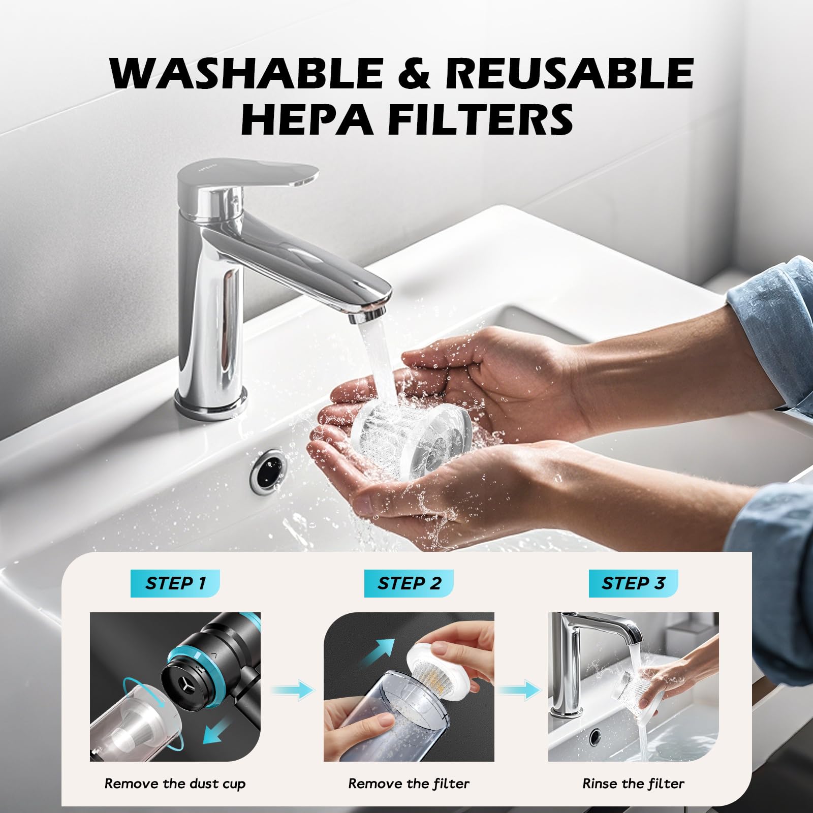 Compact glove box size fits in the car for on-the-go cleaning