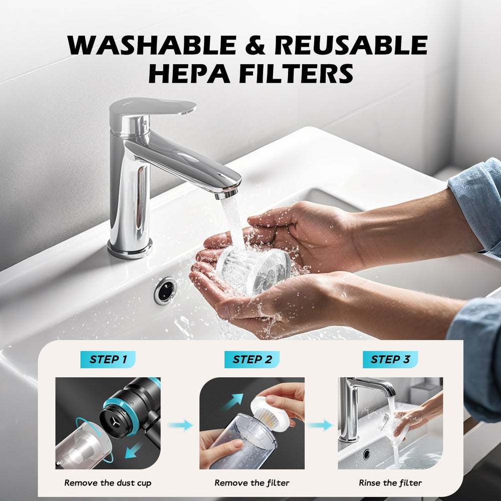 Compact glove box size fits in the car for on-the-go cleaning