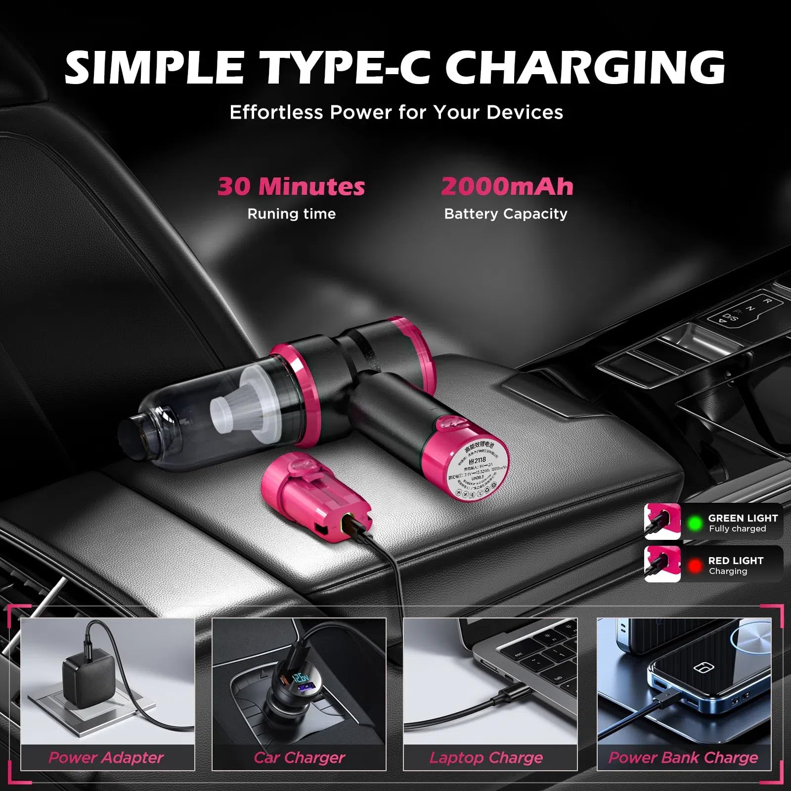 SIX CRAFTSMEN handheld car vacuum includes washable HEPA filters for easy maintenance