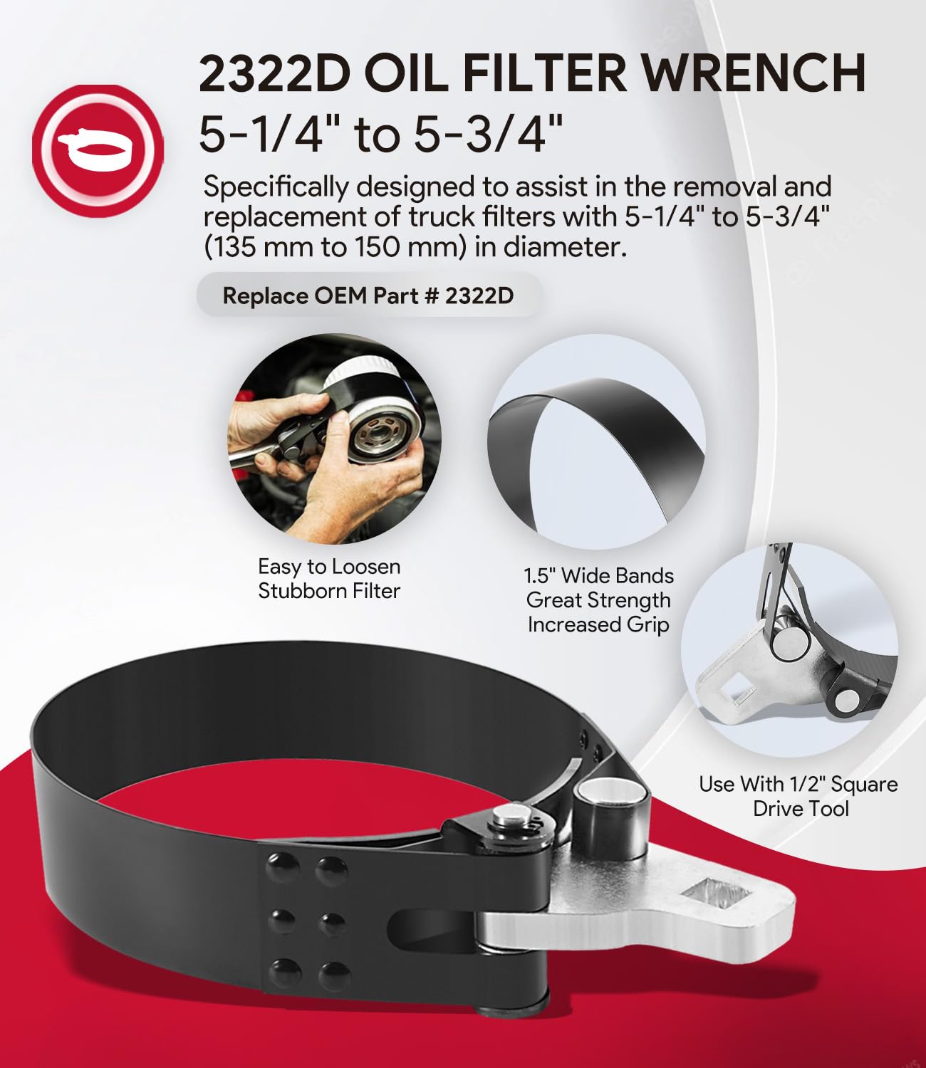 Sixcow 2322D band-style grip helps loosen stubborn filters with confidence.