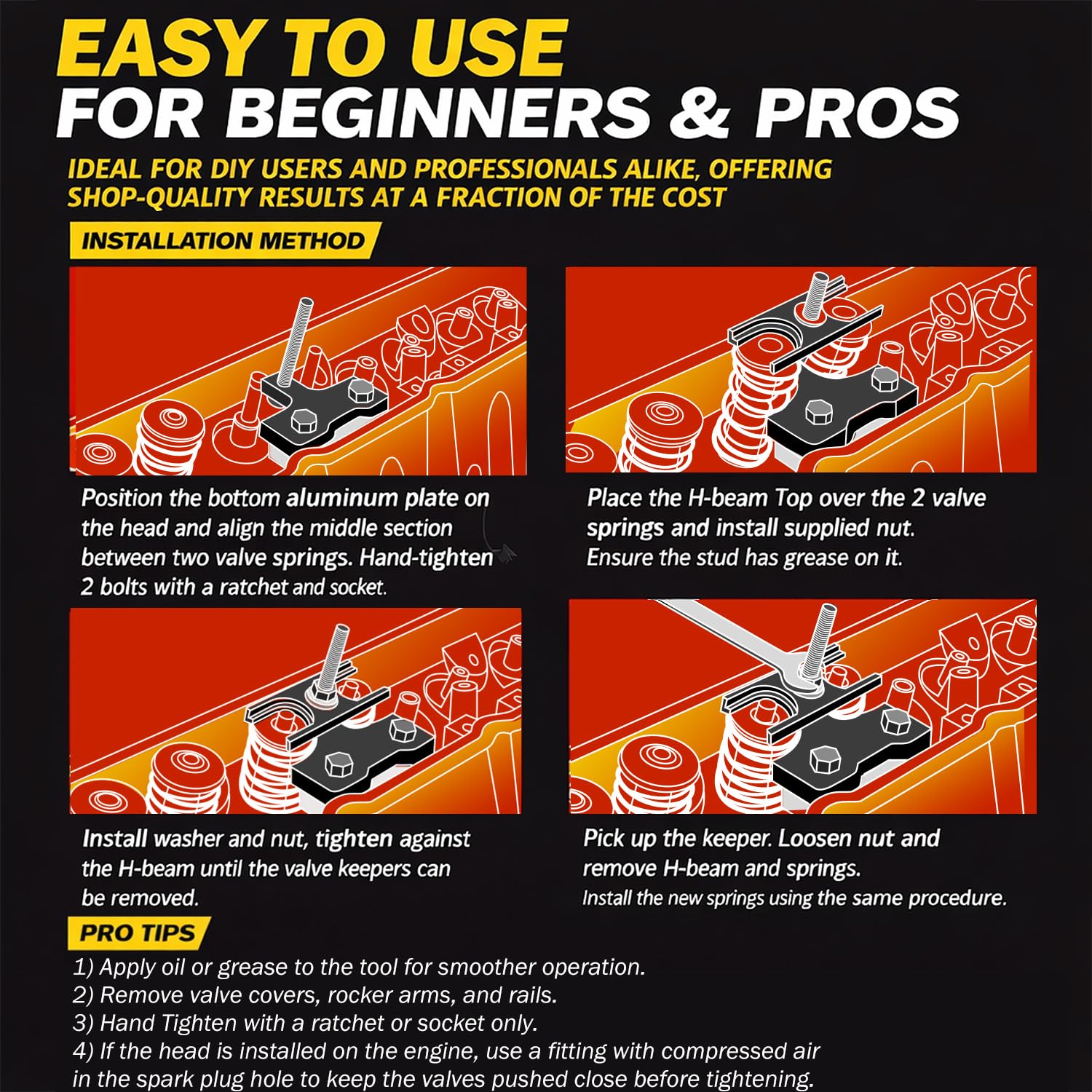 Sixcow 67605 supports dual and heavy-duty valve springs with ease.
