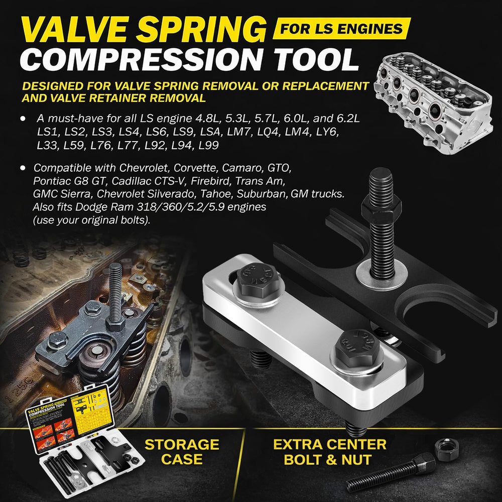 Sixcow 67605 tool demonstrating on-engine and off-engine use for LS springs.