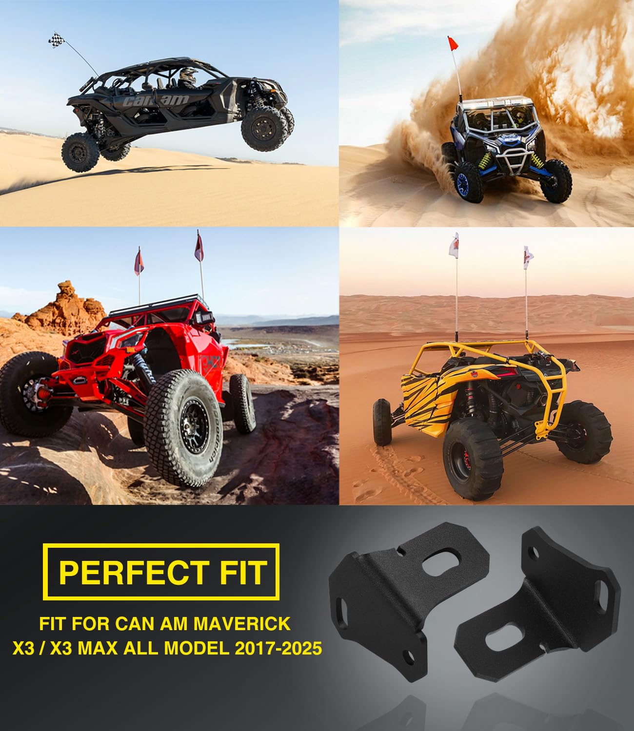 Sixcow X3 whip mount right on Can-Am Maverick X3 rear pillar for balanced setup