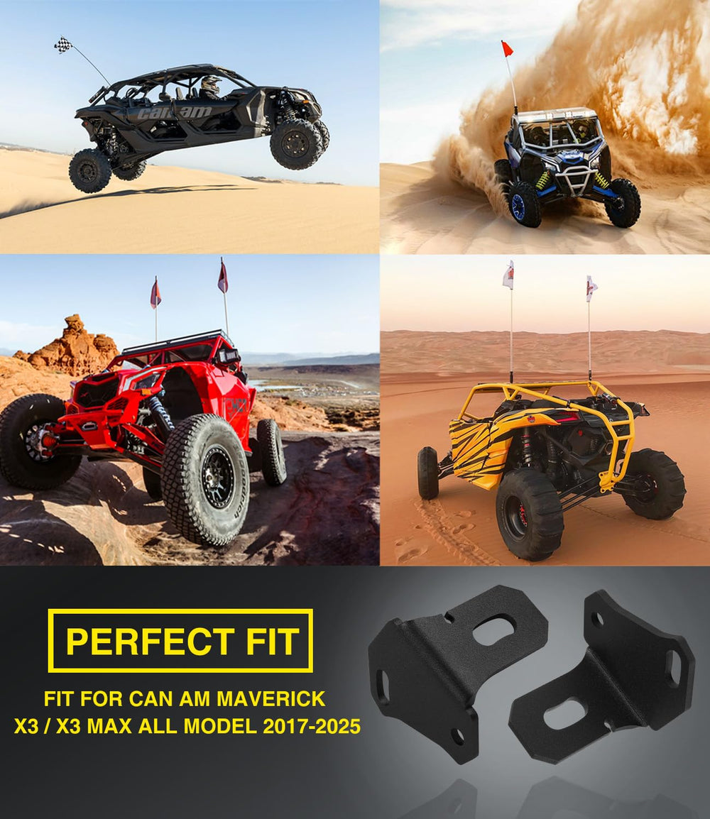 Sixcow X3 whip mount right on Can-Am Maverick X3 rear pillar for balanced setup