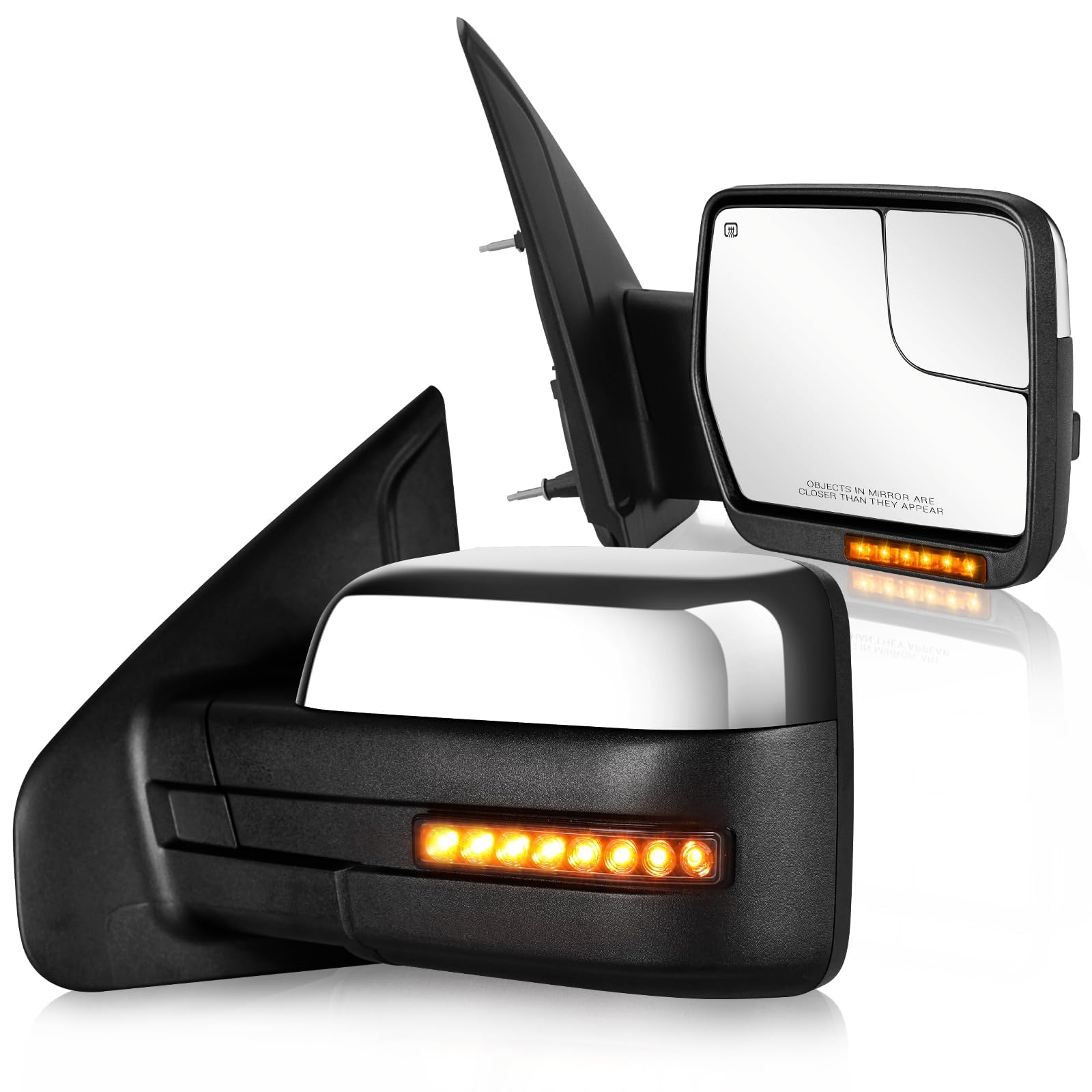 Siziom chrome side mirror with dynamic turn signal for Ford F-150 driving visibility