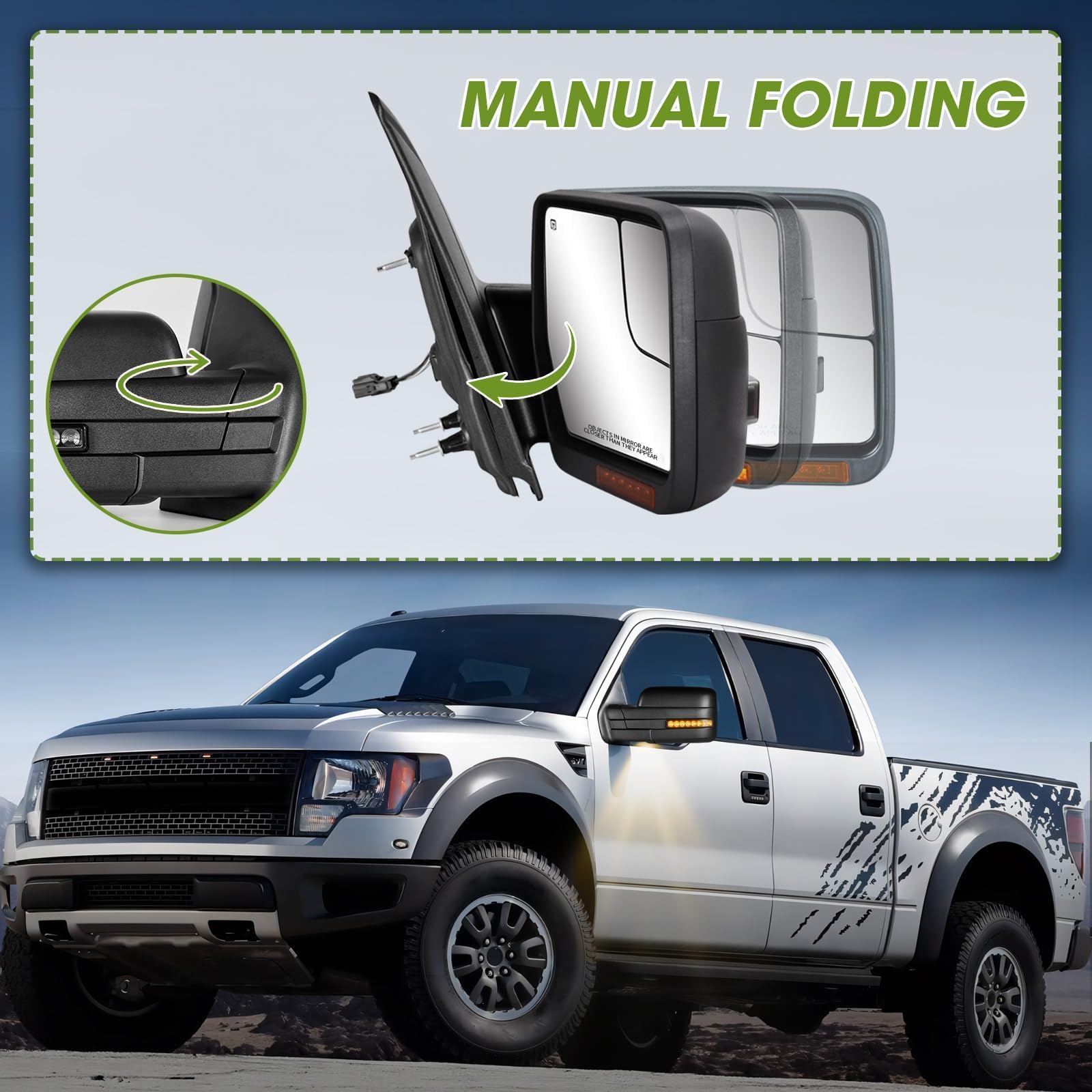 Siziom dual glass flat and convex mirrors widen the F-150 rear view.