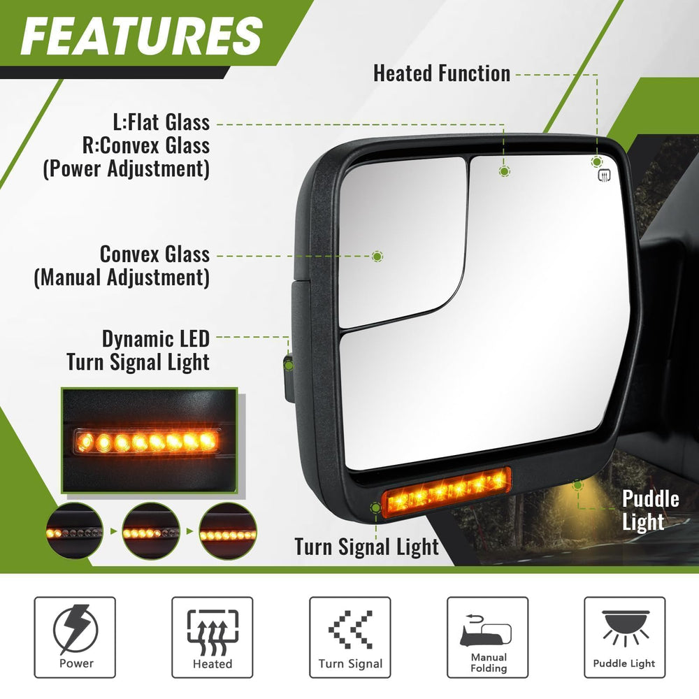 Siziom puddle-light mirror for Ford F-150 lights the ground at entry.