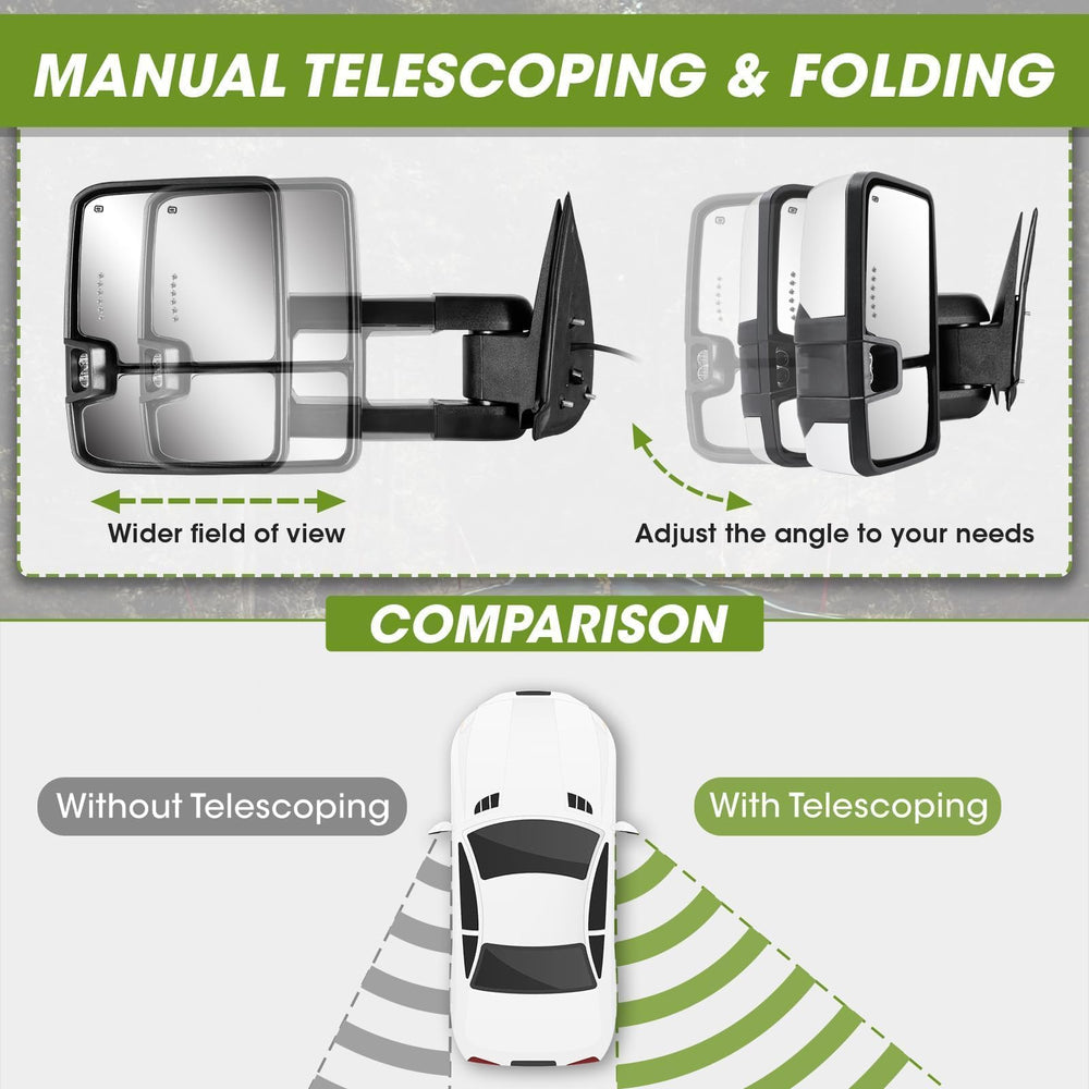 Siziom extendable design provides wider rear visibility.