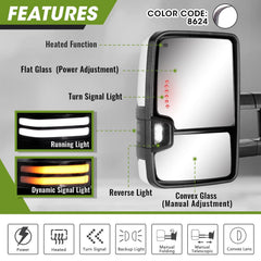 Siziom Switchback white mirror extends outward for better side visibility during lane changes on Silverado.