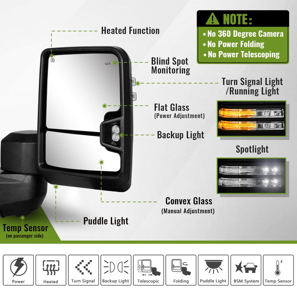 Siziom towing mirror for GMC Sierra passenger side improves wide-angle view while towing