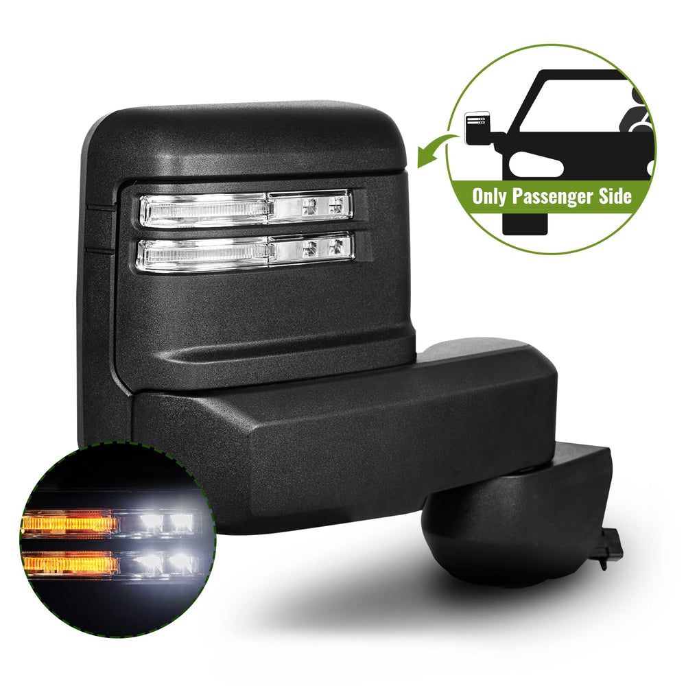 Siziom towing mirror with turn signals and backup lights for visibility