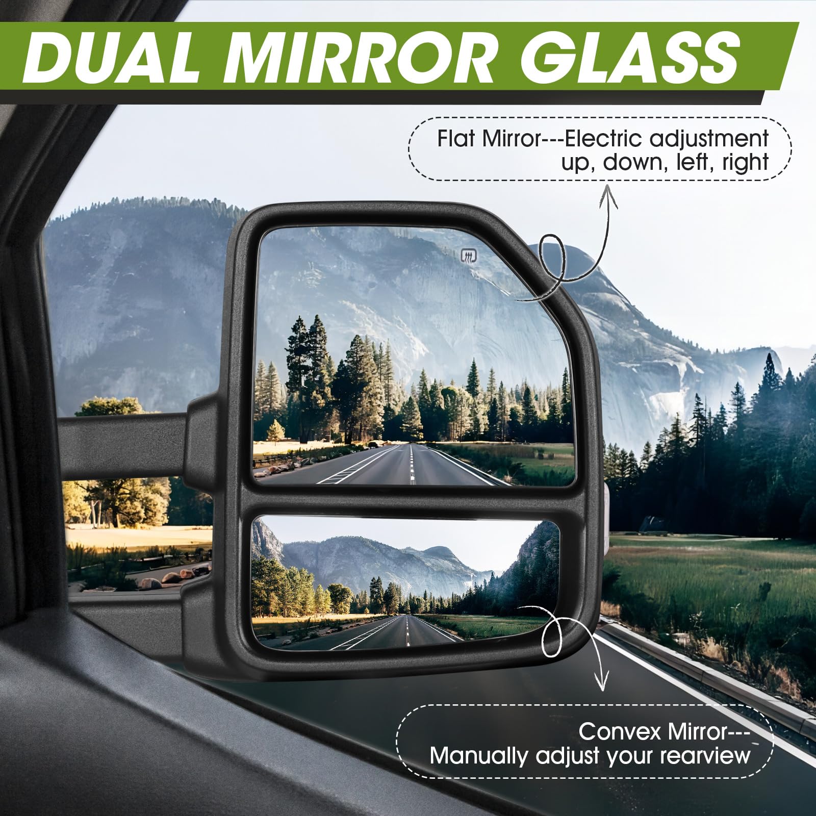 Siziom towing mirrors with running lights brighten the roadside at night