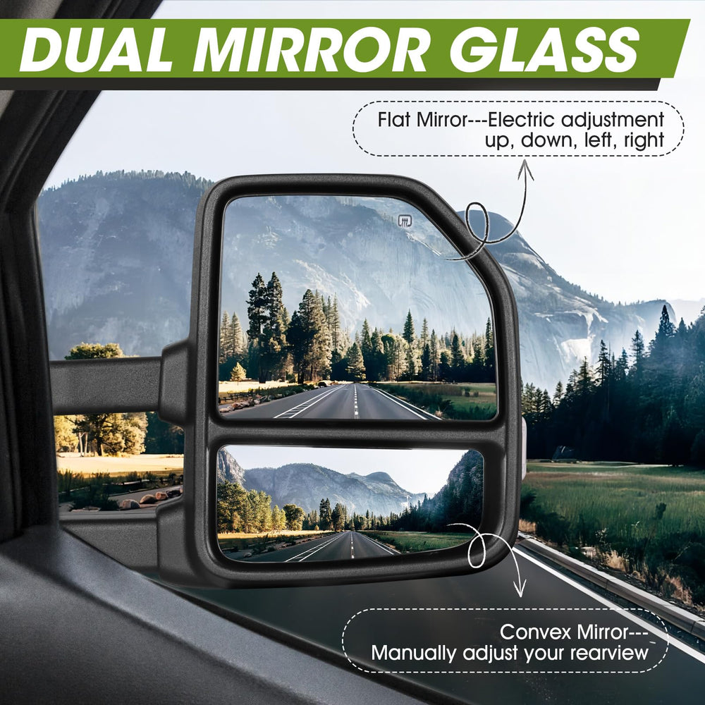 Siziom towing mirrors with running lights brighten the roadside at night