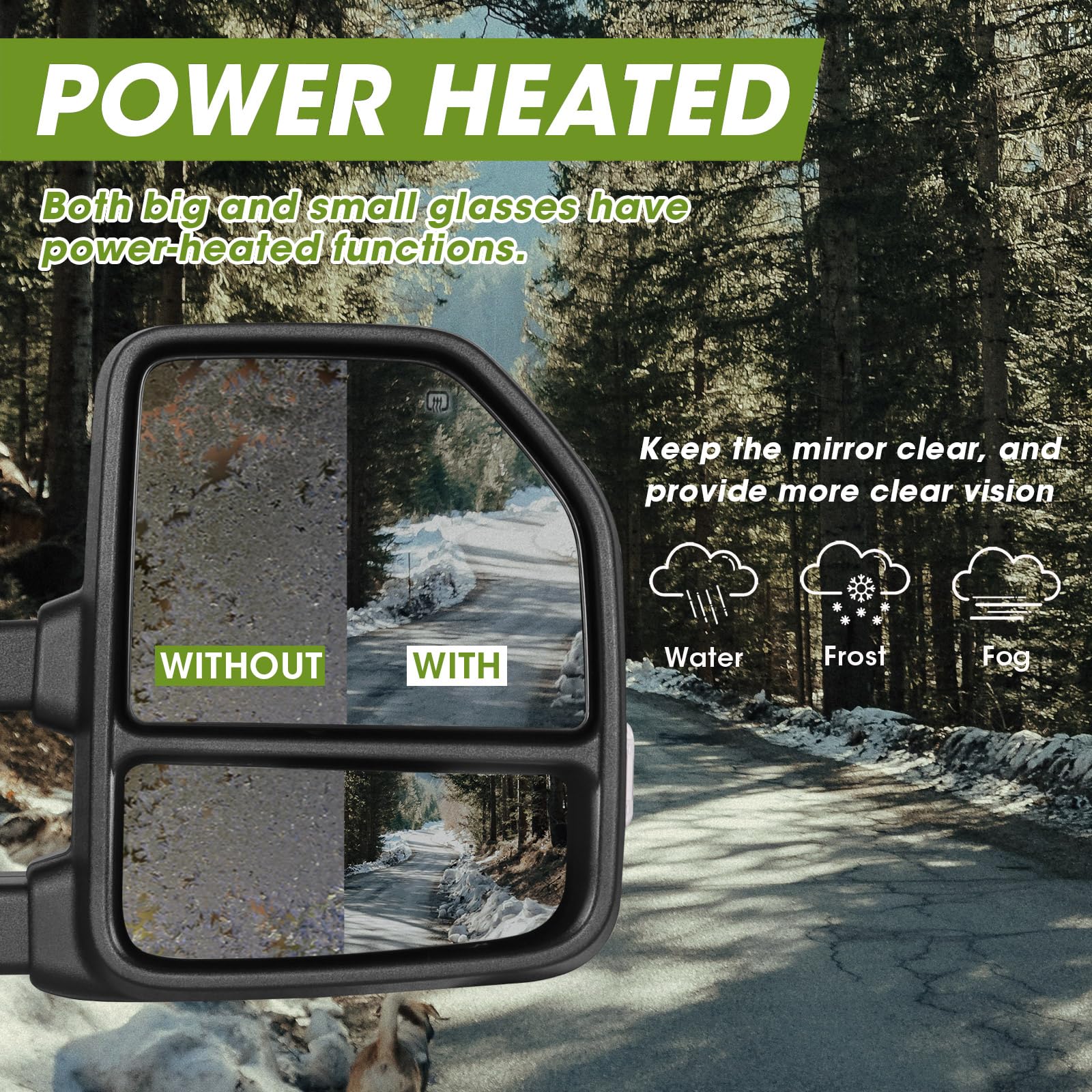 Siziom towing mirrors with spotlights provide extra illumination on dark roads