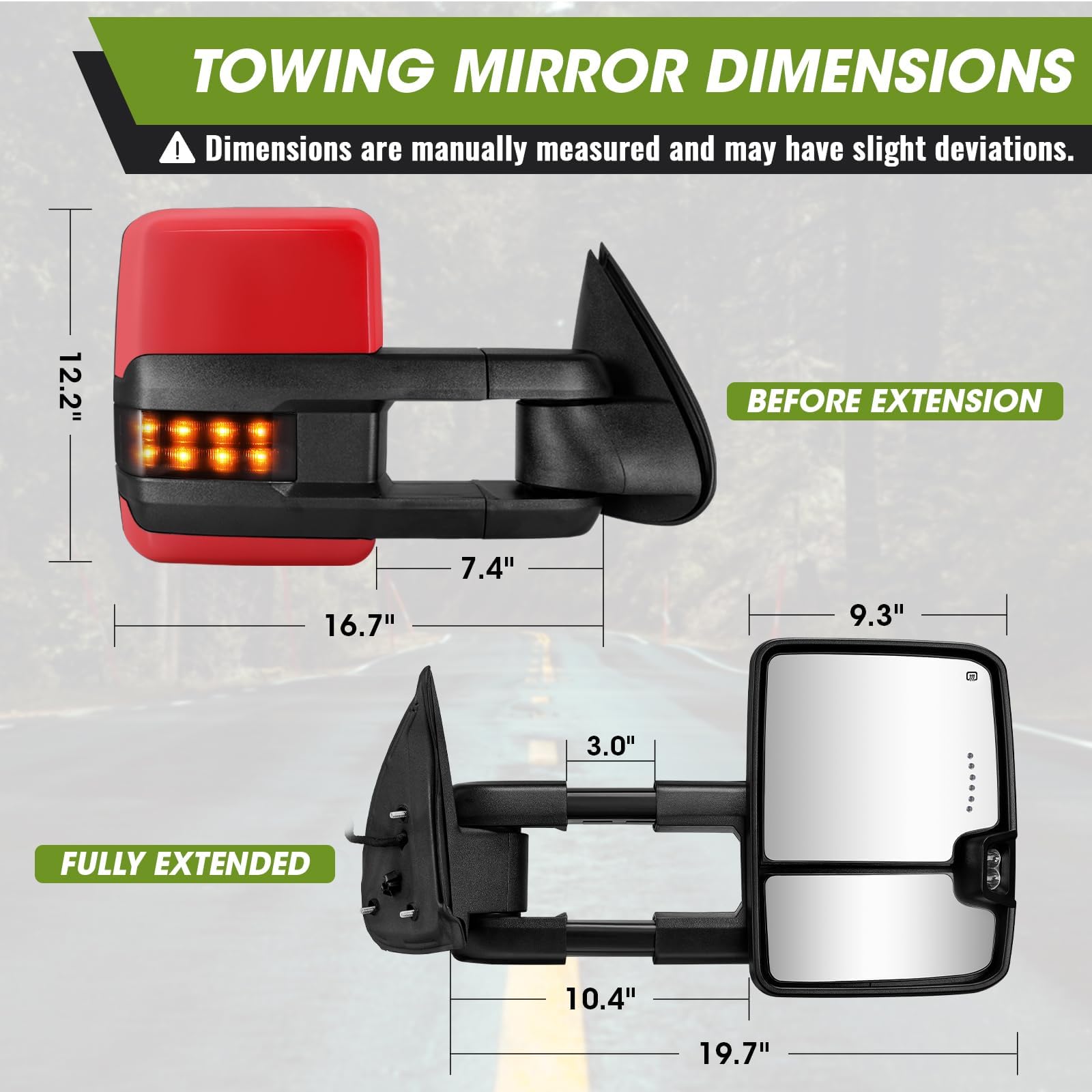 Siziom towing mirror fitment for GM trucks and SUVs; verify compatibility