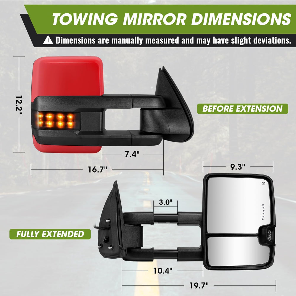 Siziom towing mirror fitment for GM trucks and SUVs; verify compatibility