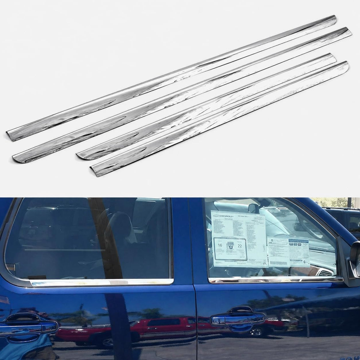 Sizver polished stainless steel window sill trim enhances Chevy/GMC SUVs with showroom shine
