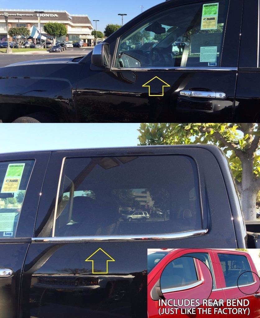 Sizver polished stainless steel window sill trim for Sierra 1500 highlights durable build.