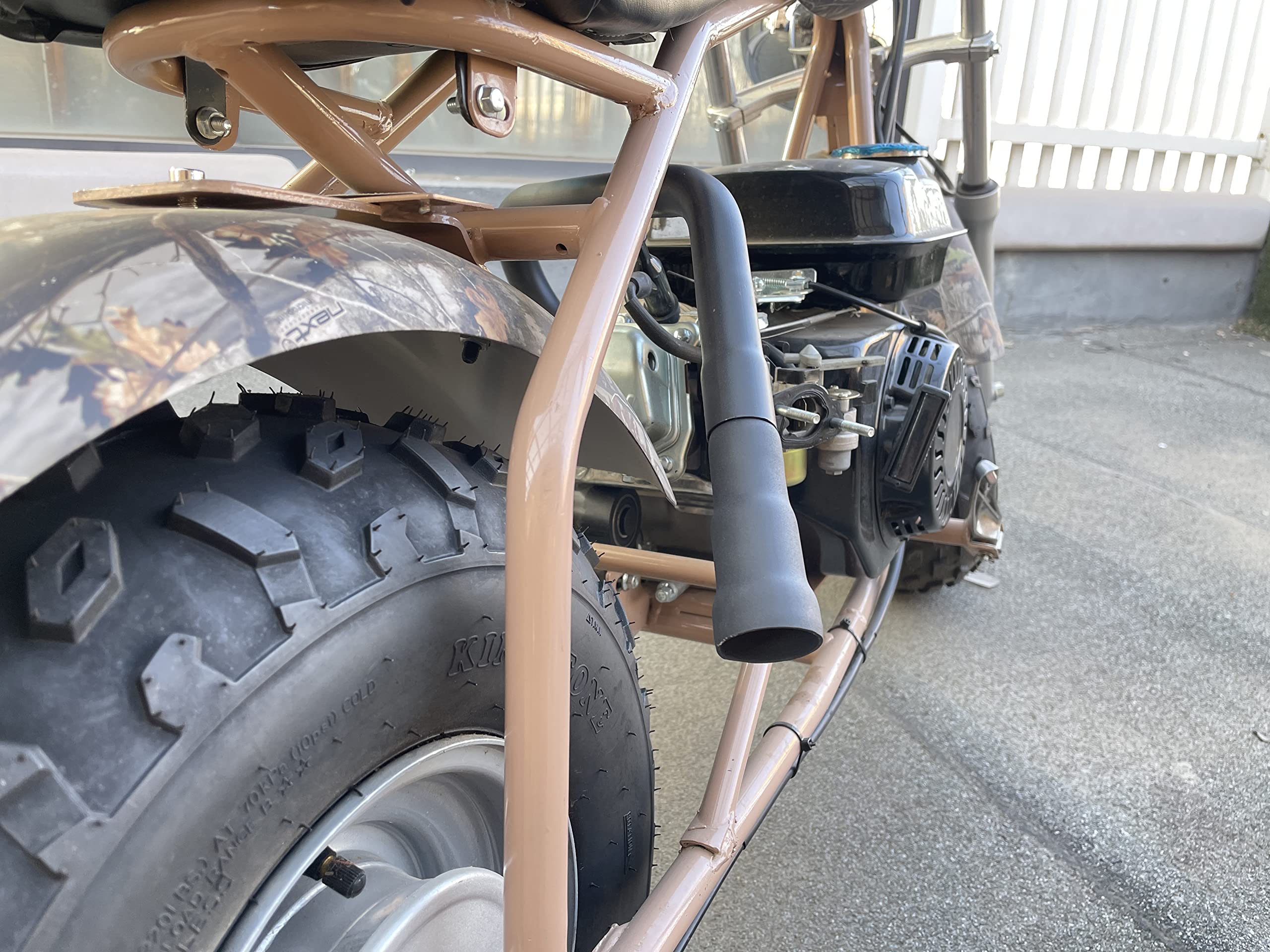 SJVLXHI 196cc go-kart header pipe close-up showing durable construction