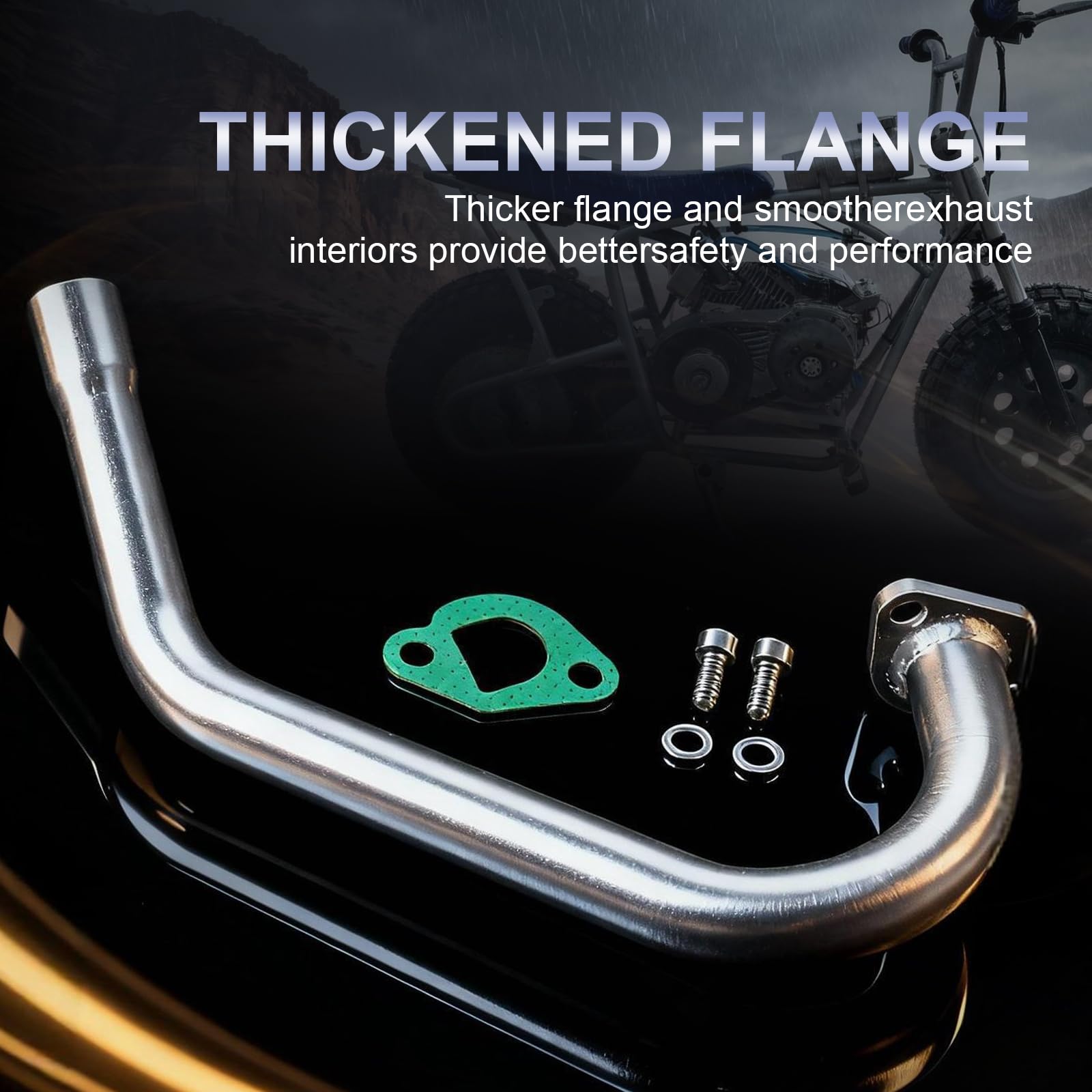 SJVLXHI 212cc go-kart exhaust header enhances engine breathing and potential performance.
