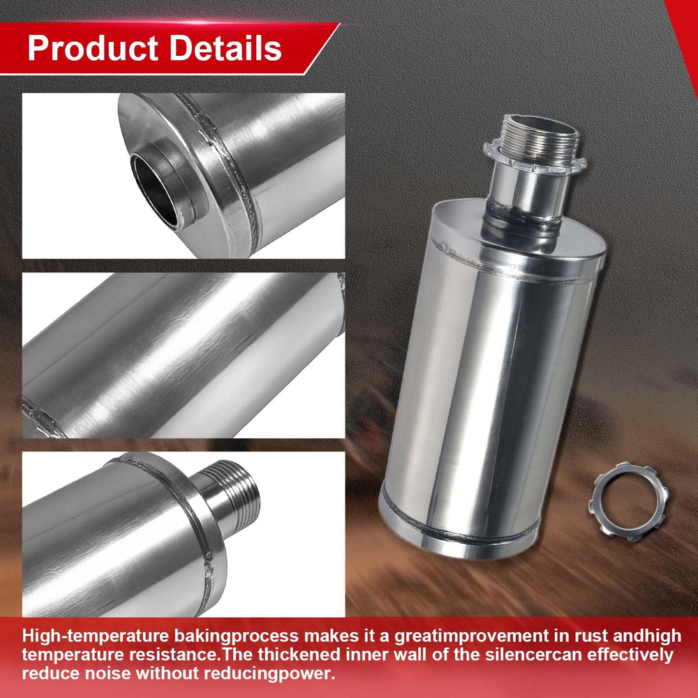 SJVLXHI muffler close-up highlights material quality and welds for durable construction.