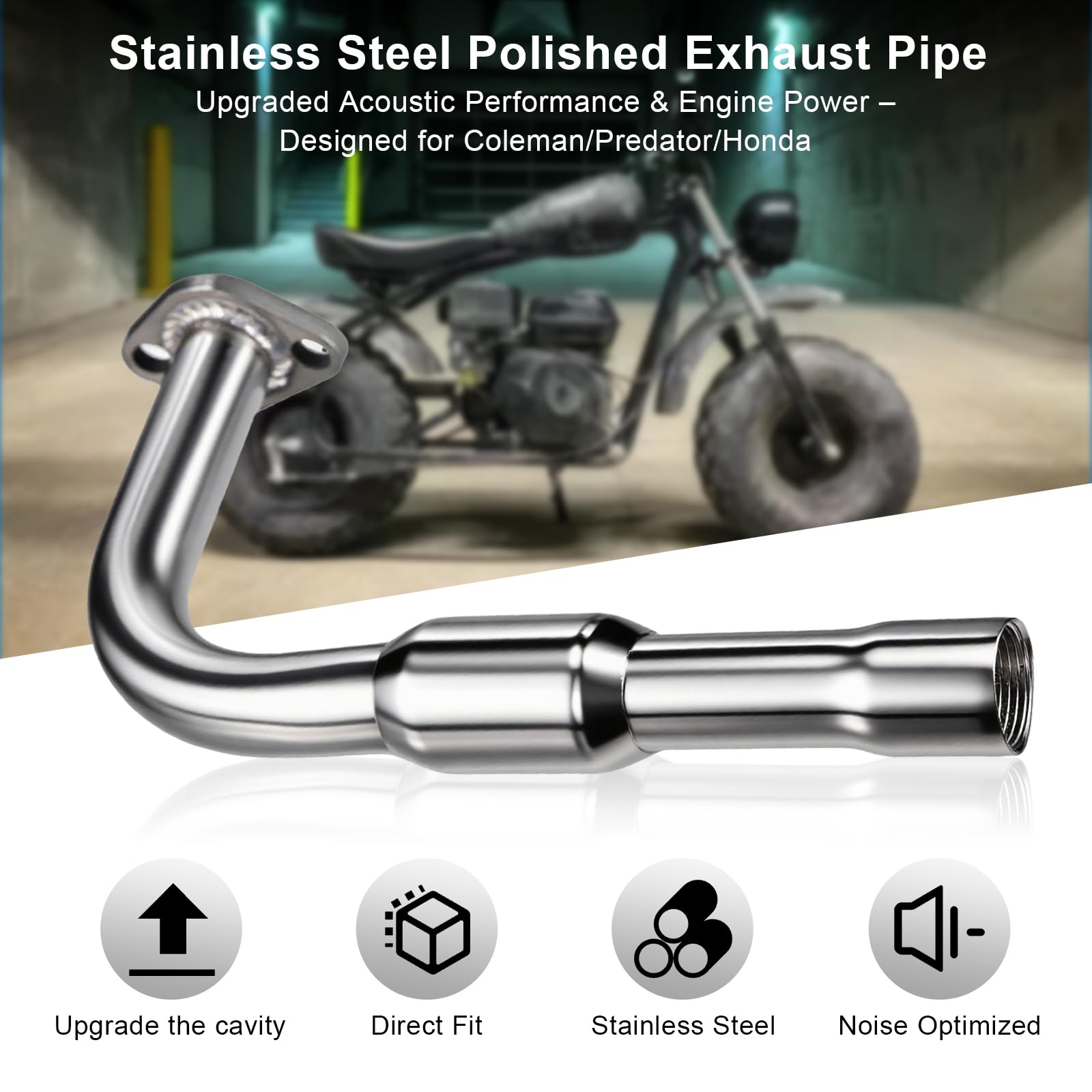 SJVLXHI exhaust pipe installed on a go-kart demonstrating compatibility