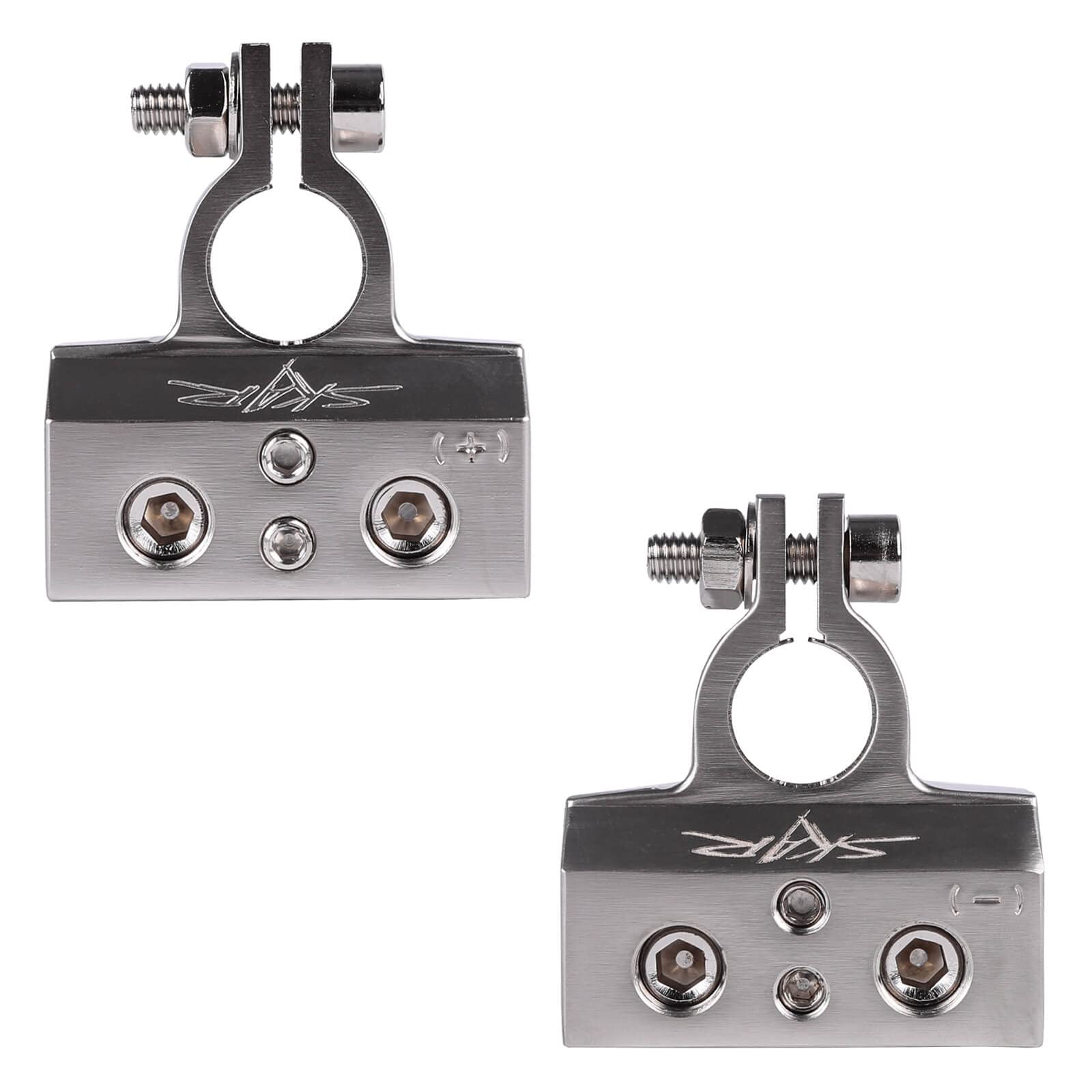 Skar Audio inputs for 1/0 and 4 gauge cables.