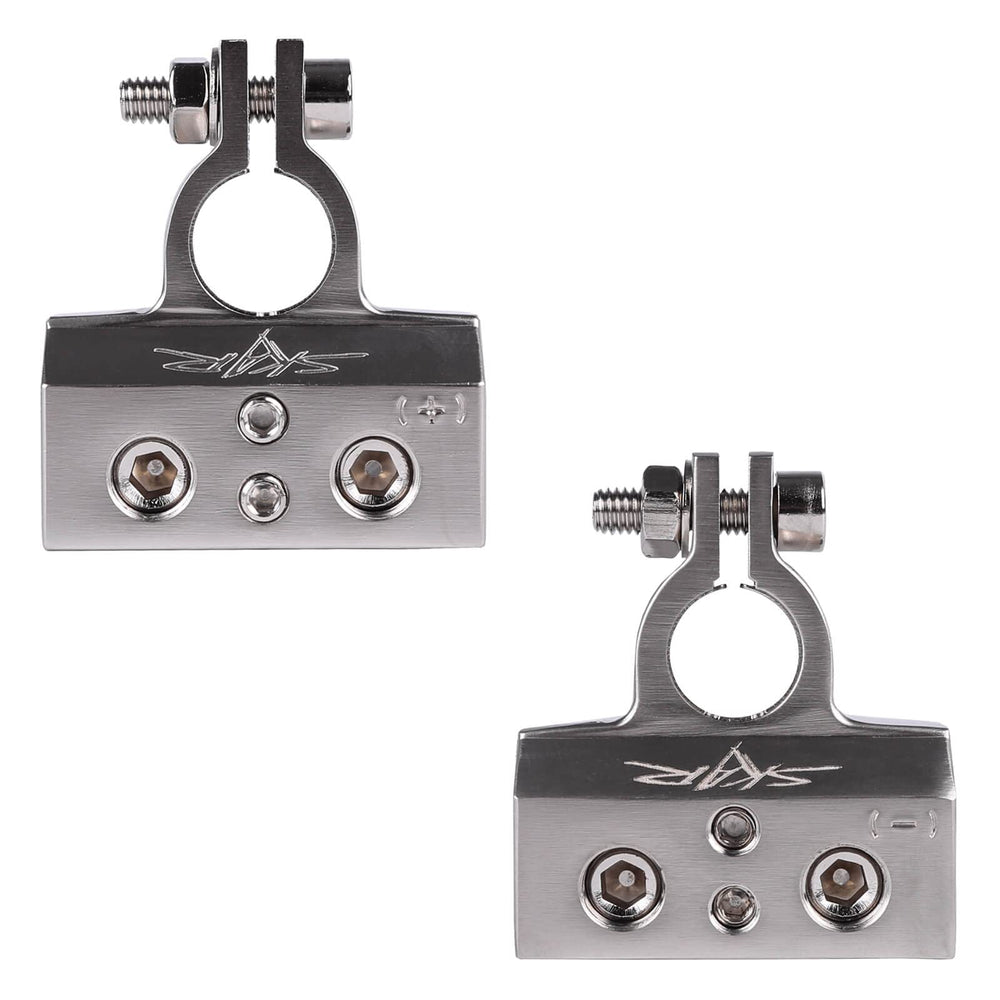 Skar Audio inputs for 1/0 and 4 gauge cables.