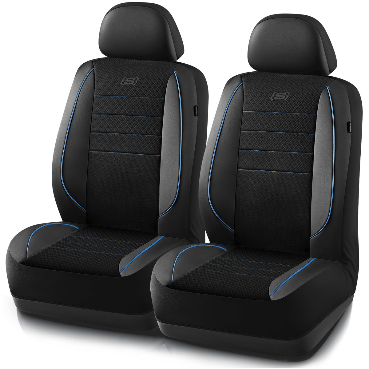 Skechers air-cooled memory foam seat cover on the front seat in blue for enhanced comfort
