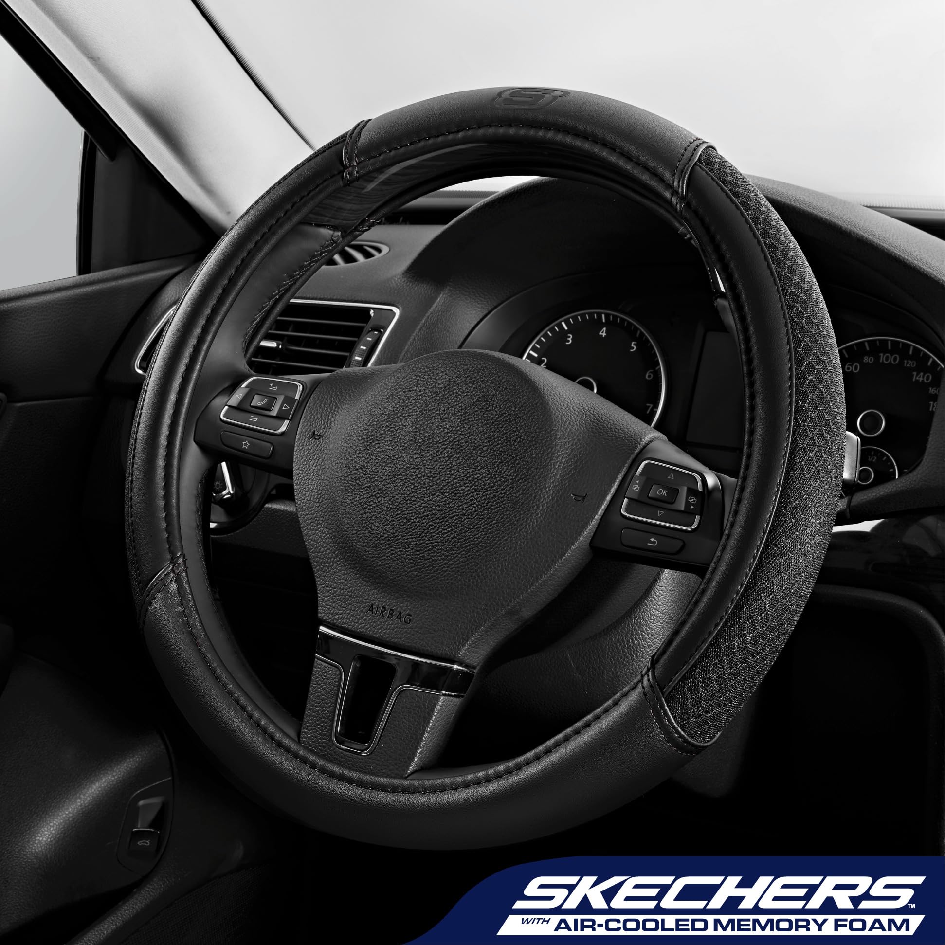 Skechers air-cooled steering wheel cover side grip detail improves non-slip handling
