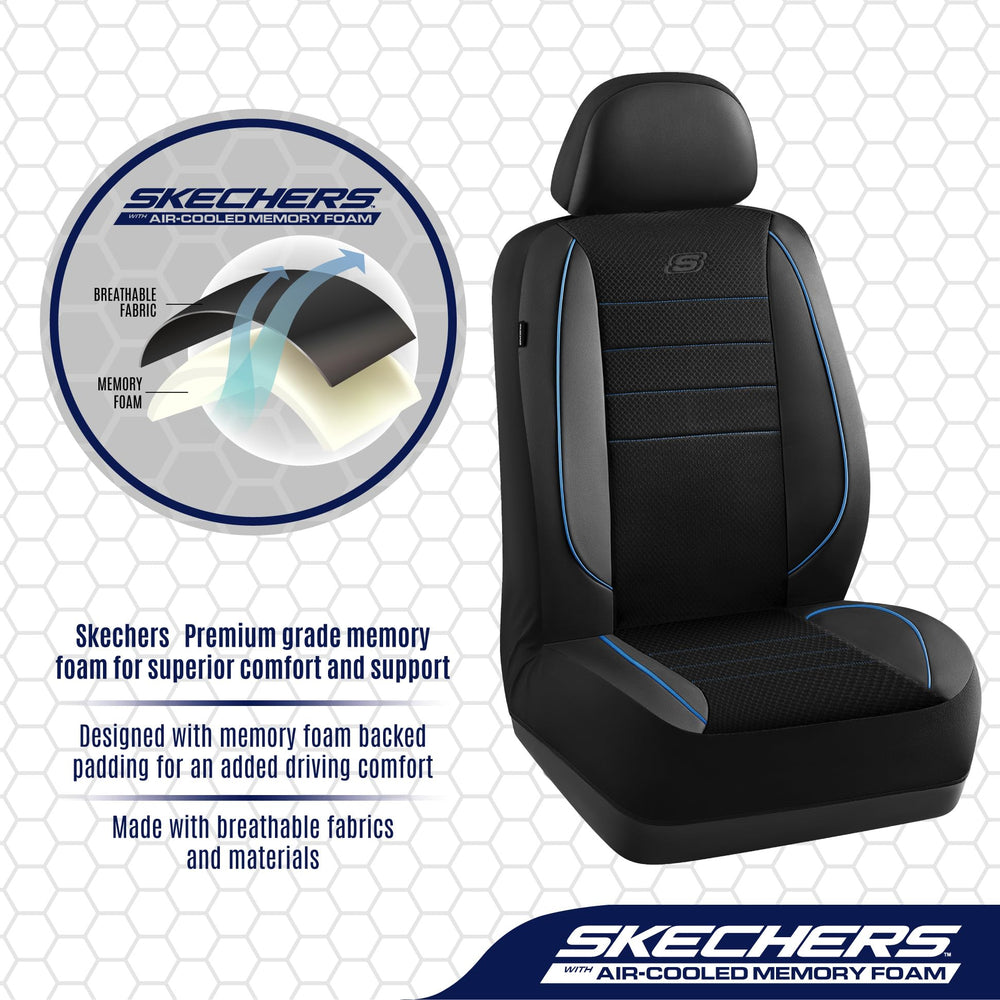 Skechers airbag-compatible seat cover with safety-focused stitched seams