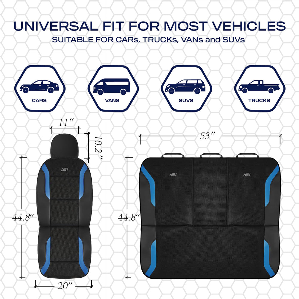 Skechers airbag-compatible seat cover allows safe airbag deployment.