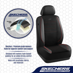 Skechers airbag-compatible stitching on seat cover allows safe deployment through seams