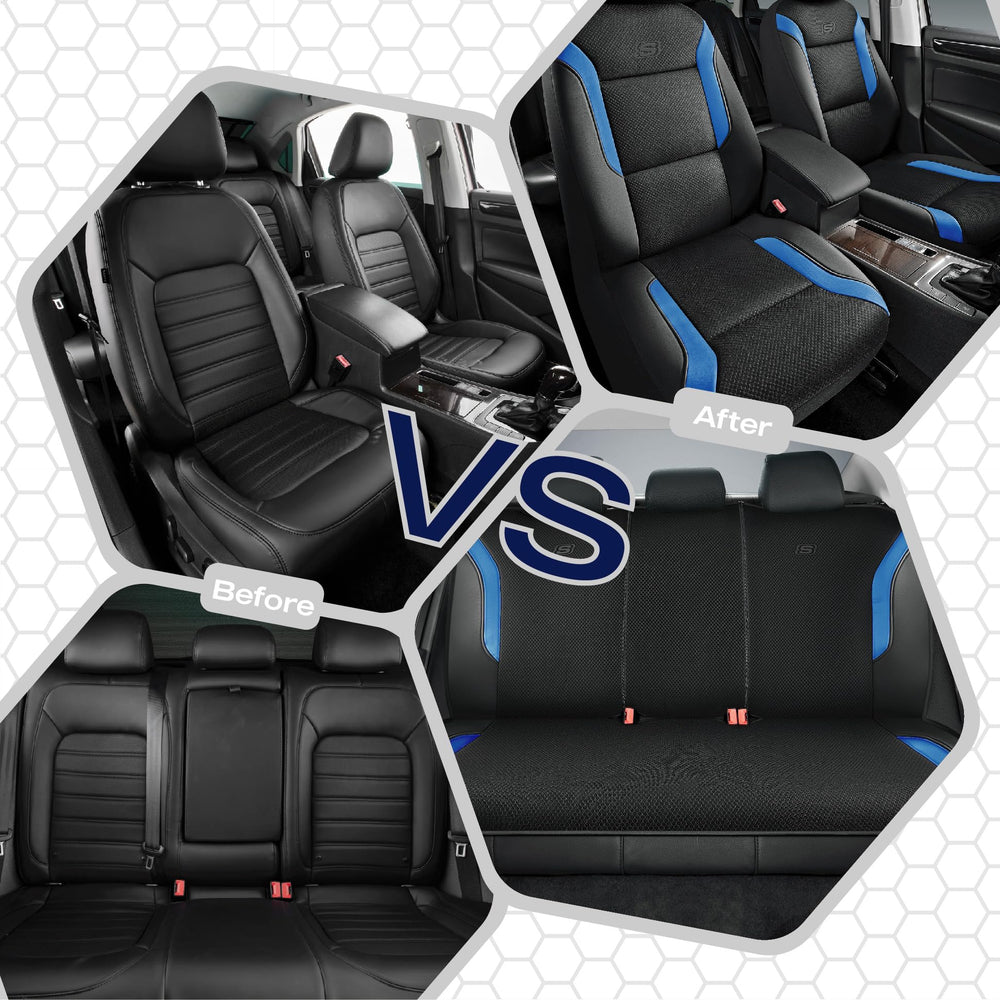 Skechers blue car seat cover adds style while guarding upholstery.