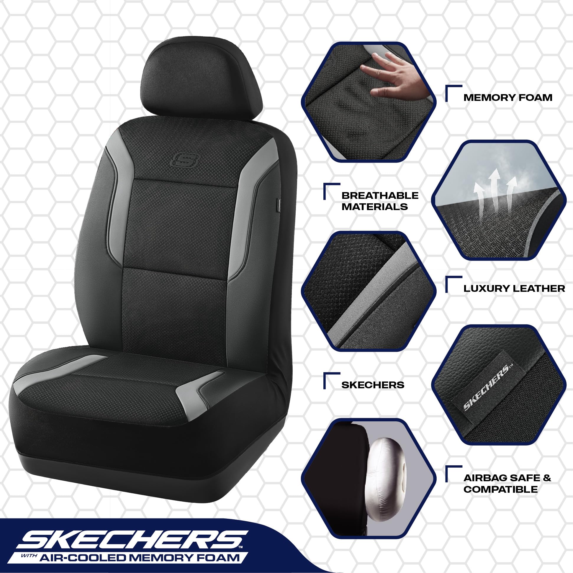 Skechers leather and air-cool mesh fabric top layer displays premium texture and comfort