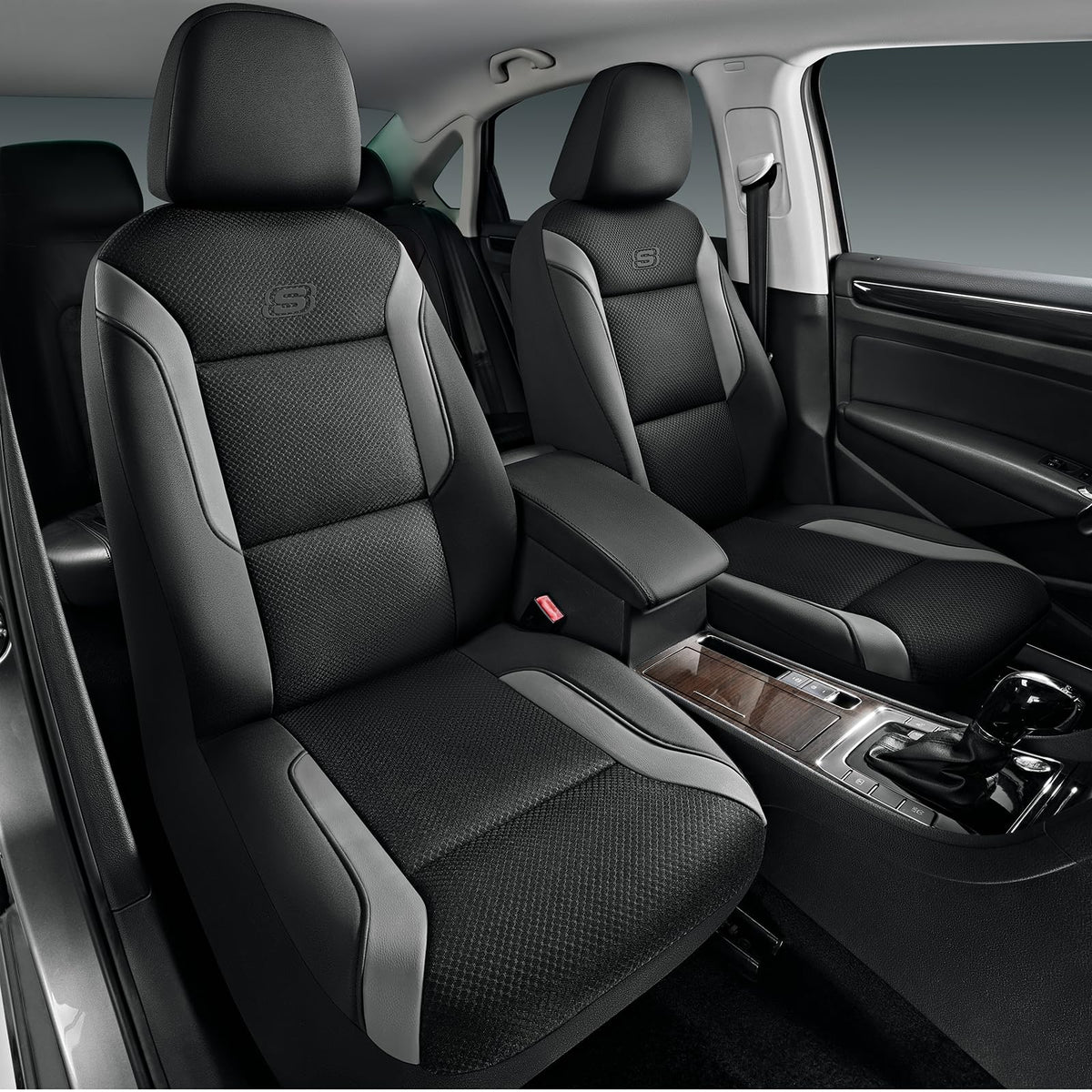 Skechers memory foam car seat cover front view with cushioned support.