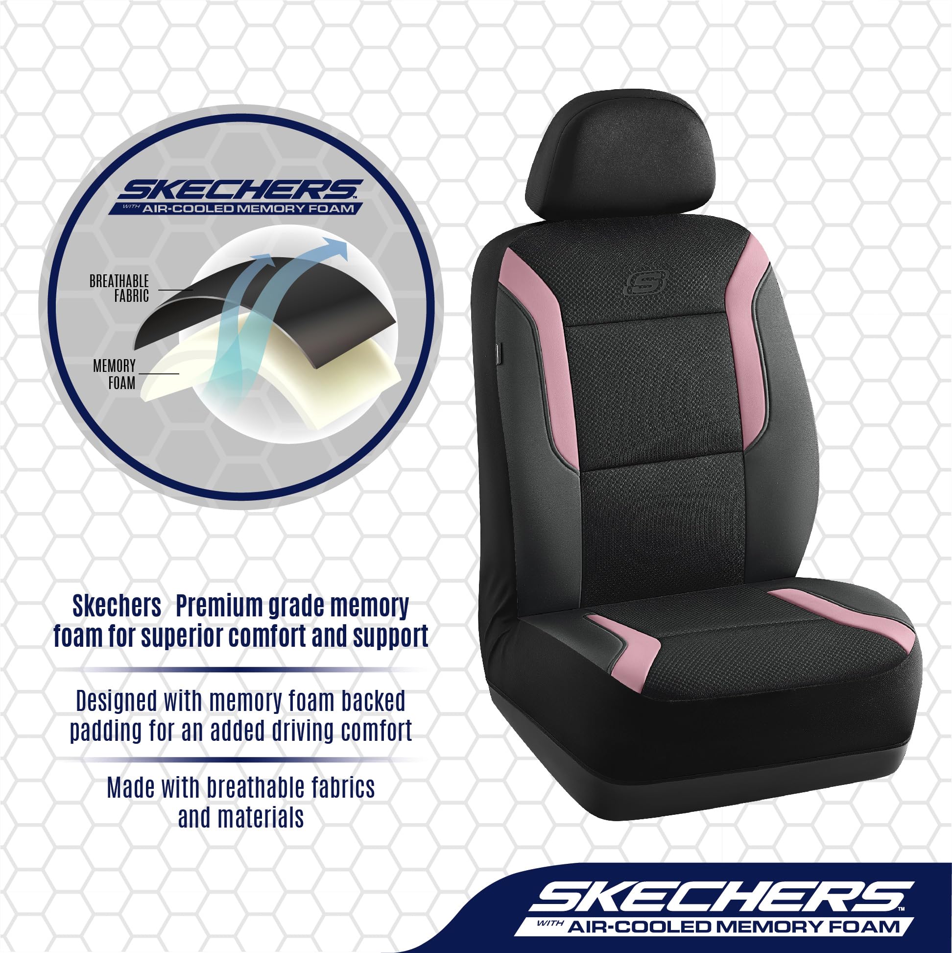 Skechers memory foam seat cover pink breathable fabric aids hot climates