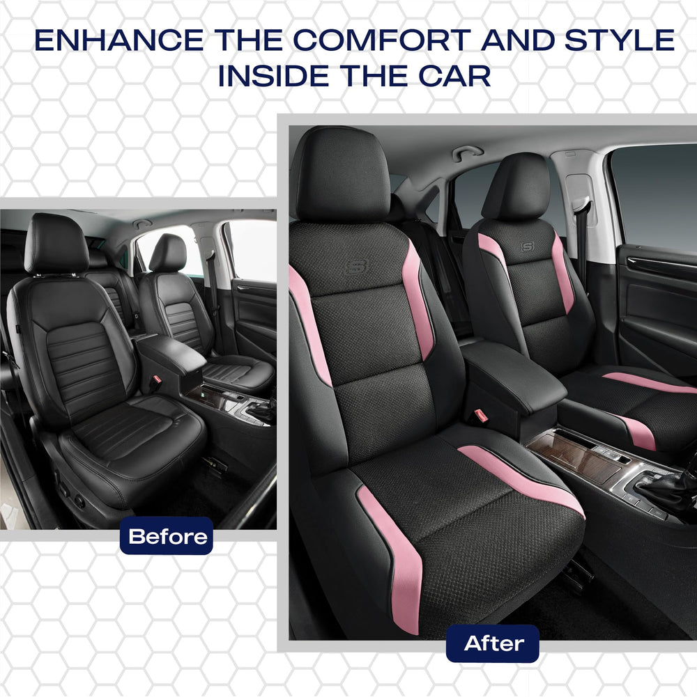 Skechers memory foam car seat cover pink interior view shows protection and style