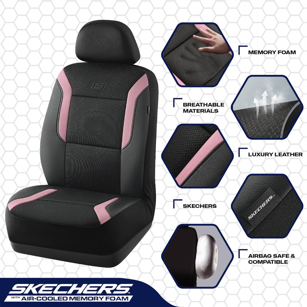 Skechers memory foam car seat cover pink leather trim detail enhances interior style