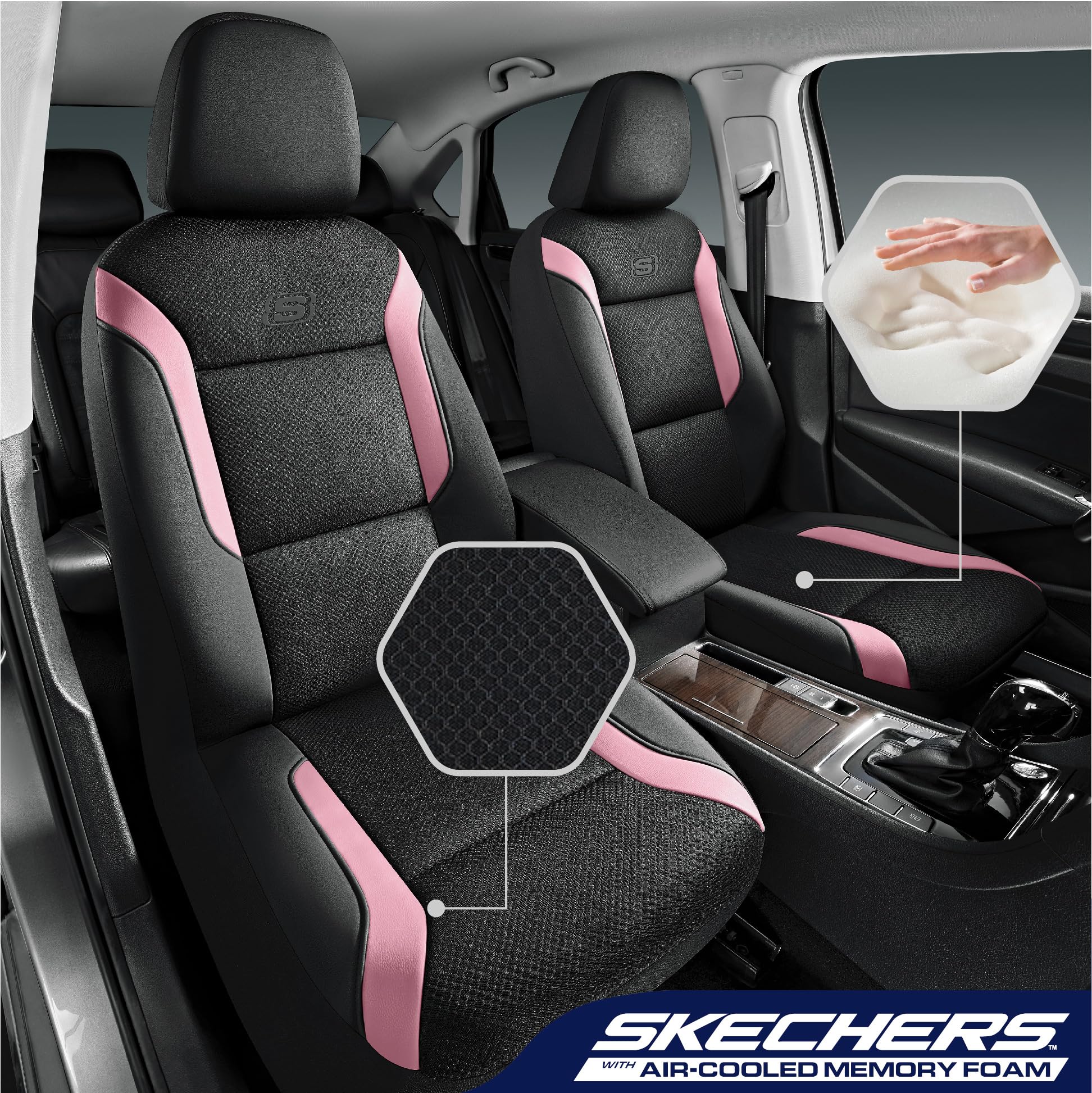 Skechers memory foam car seat cover pink mesh top for breathability