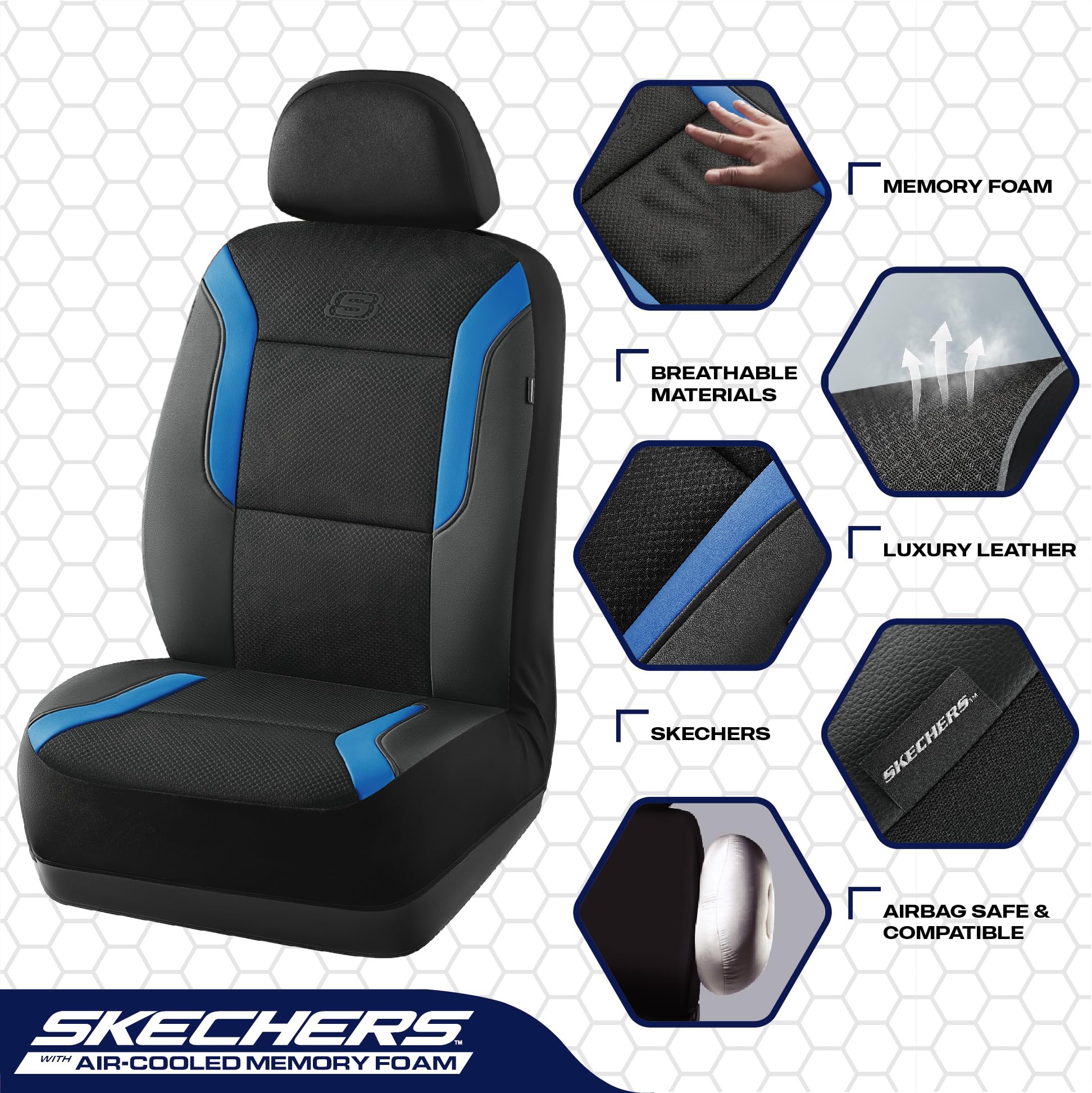 Skechers memory foam cover with leather trim adds interior style and protection