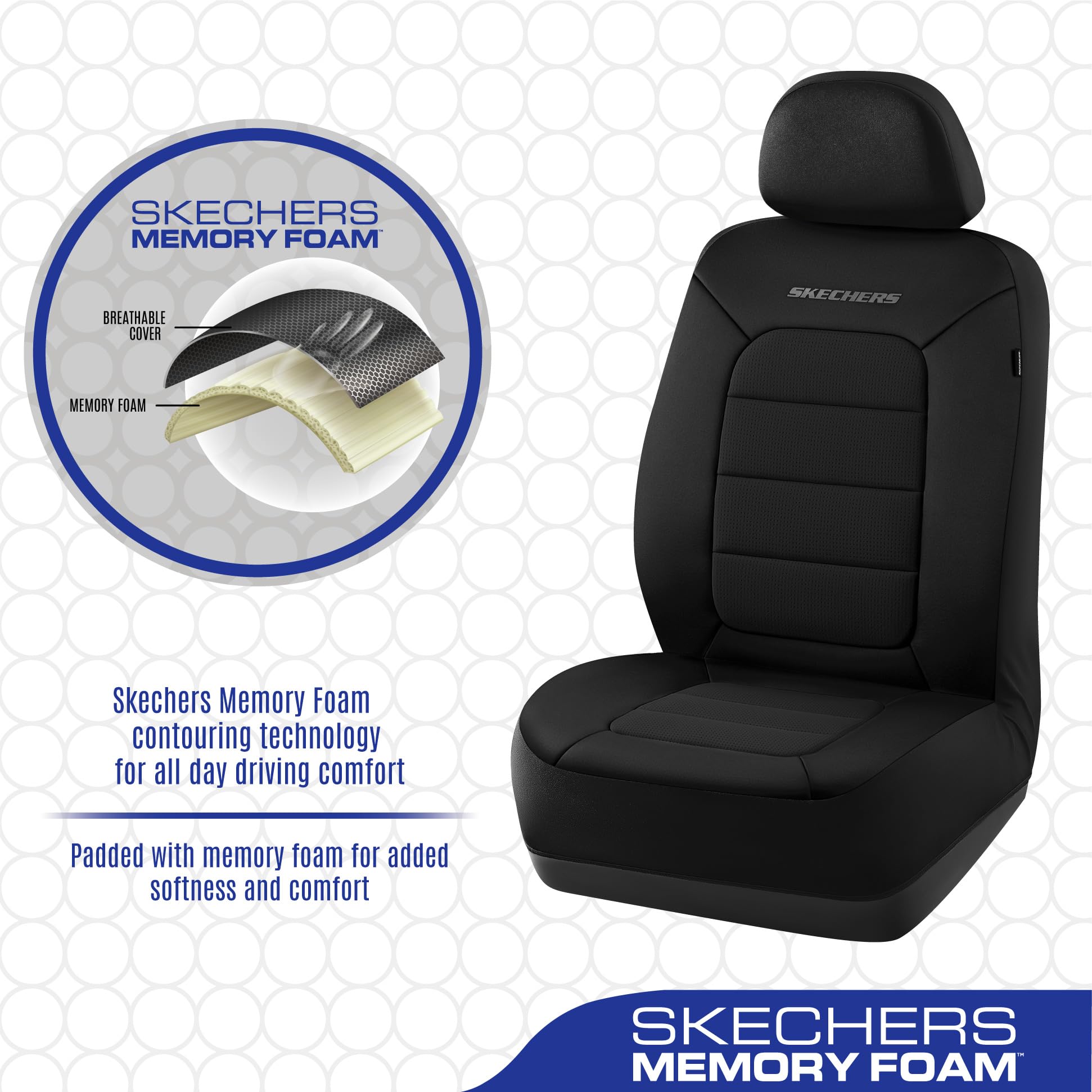 Skechers Memory Foam car seat cover three panel fit adapts to most vehicles