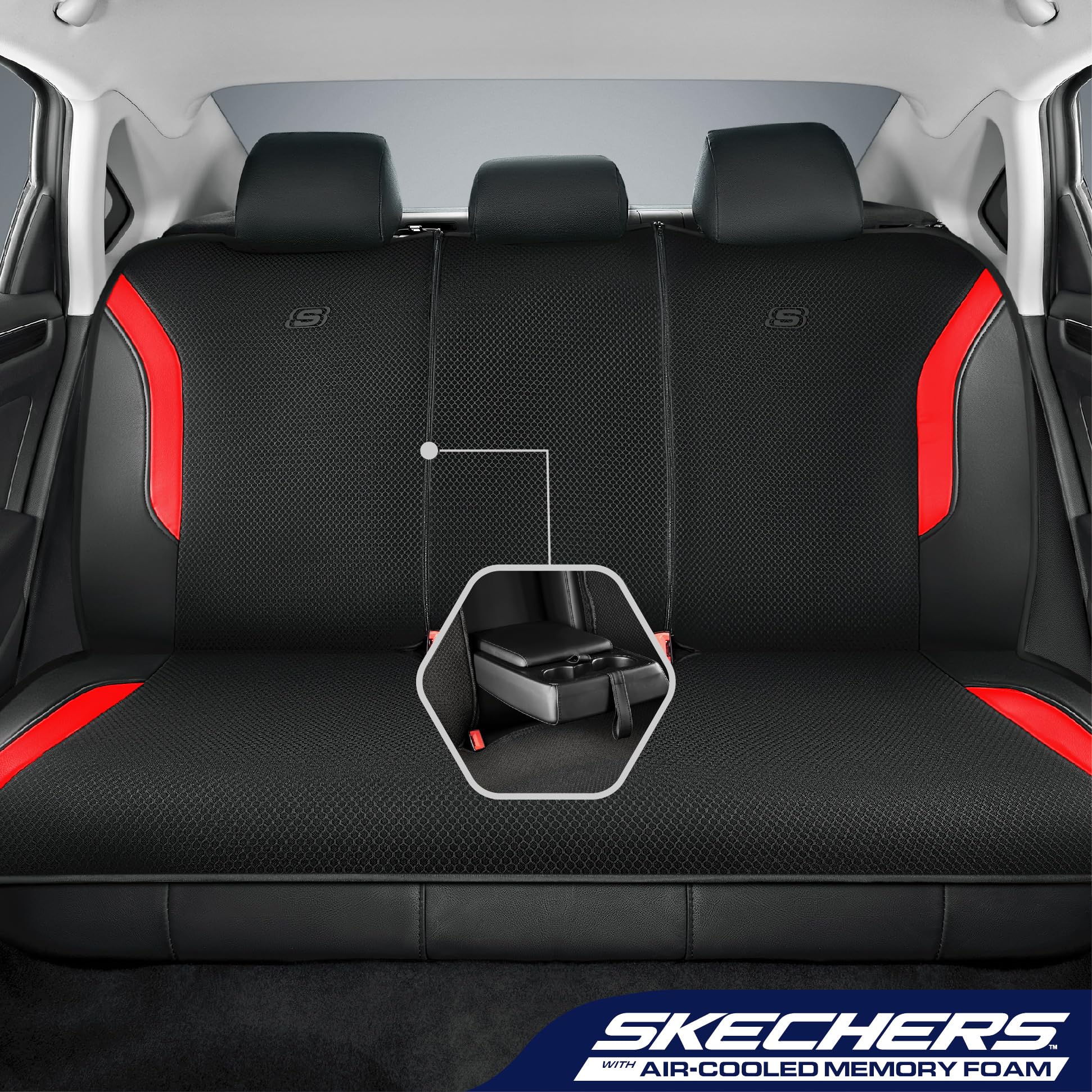 Skechers memory-foam contoured seat cover offers pressure relief during long drives.
