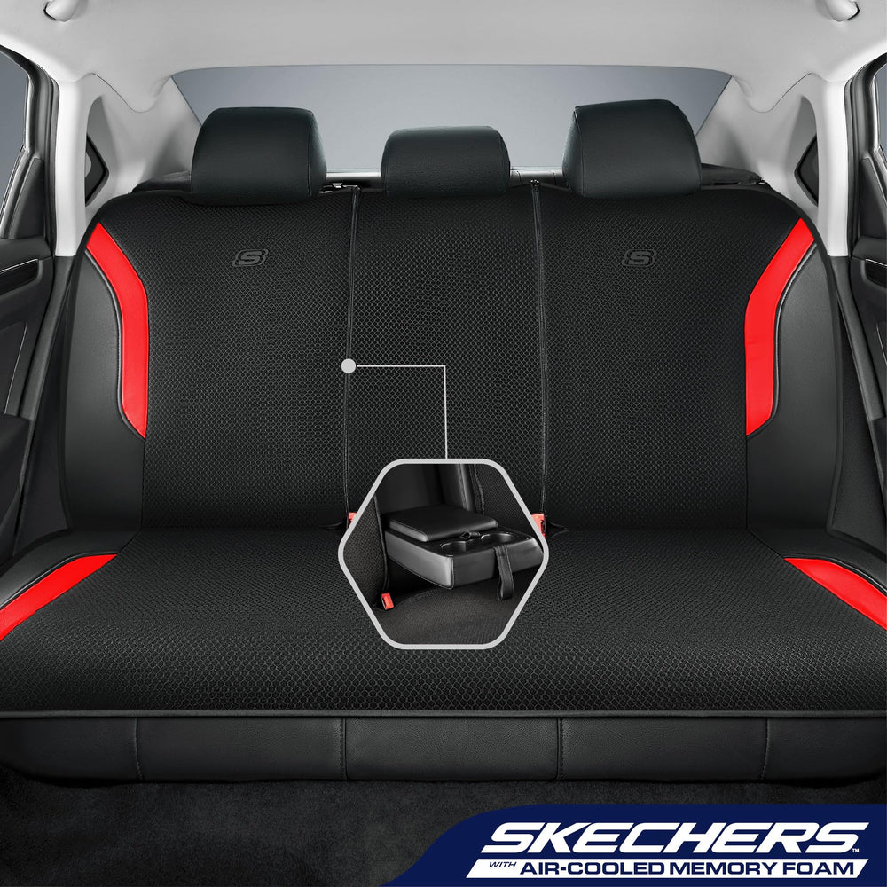 Skechers memory-foam contoured seat cover offers pressure relief during long drives.