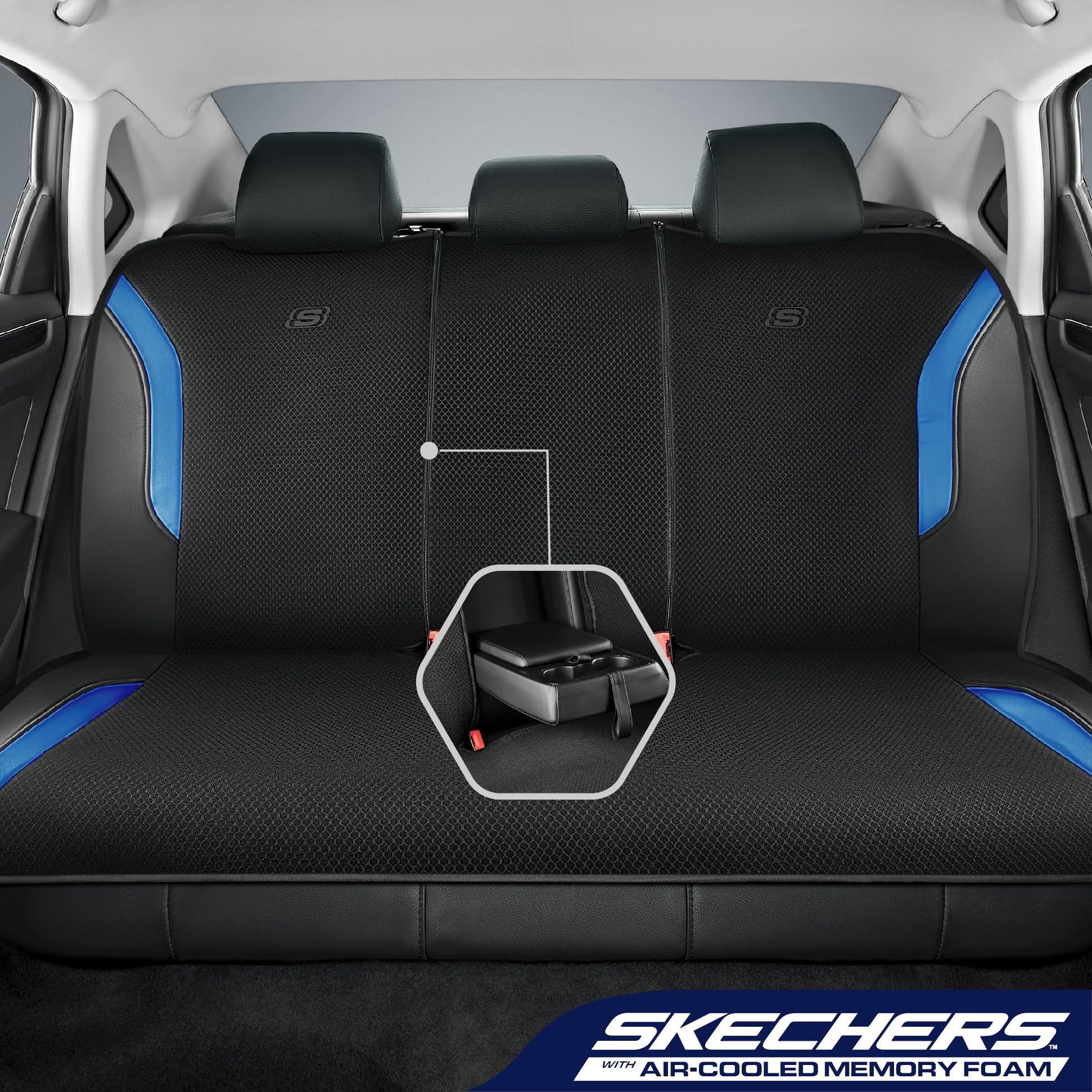 Skechers memory foam contoured seat cover supports posture on long drives.